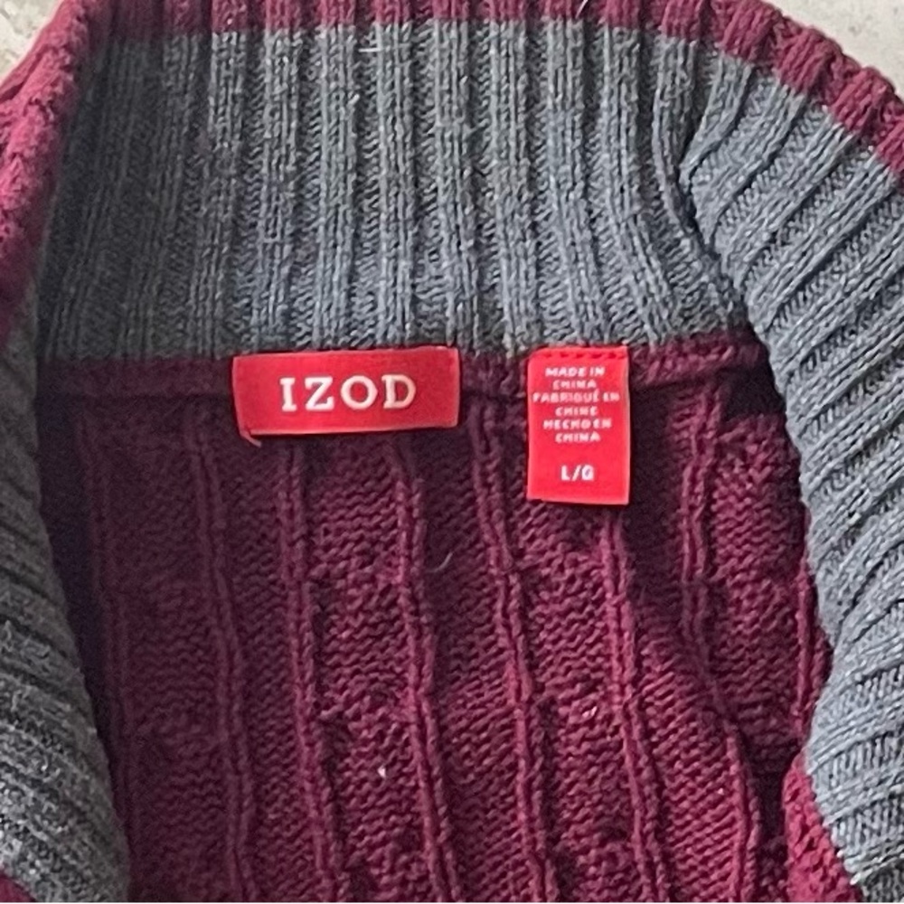 IZOD Men's 1/4 Zip Solid Cable Knit Sweater In Burgundy Size Large - Picture 7 of 12